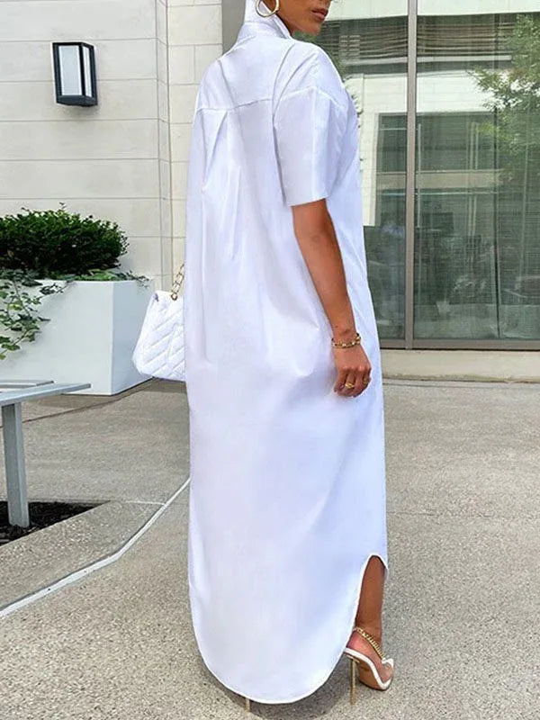 Women's Short-Sleeve Slit Shirt Dress