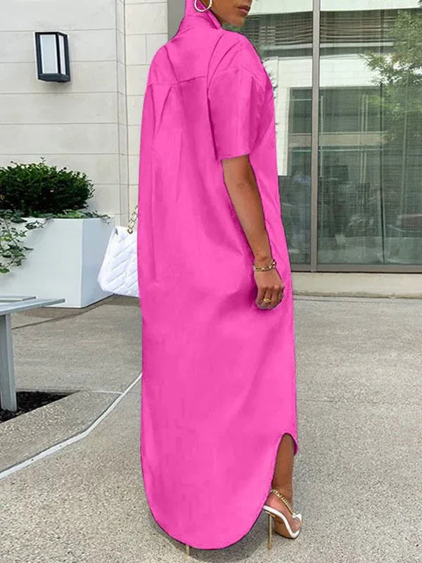 Women's Short-Sleeve Slit Shirt Dress