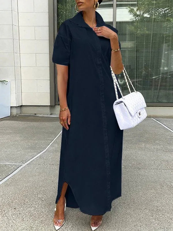 Women's Short-Sleeve Slit Shirt Dress