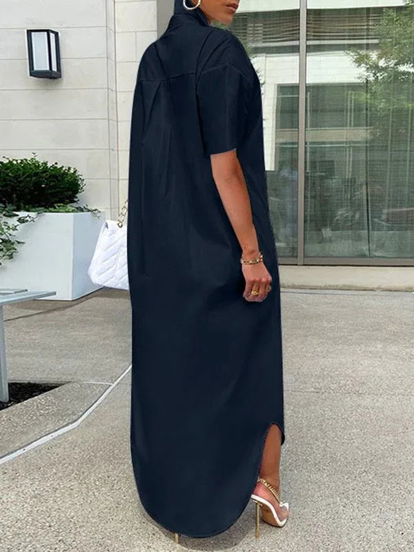 Women's Short-Sleeve Slit Shirt Dress