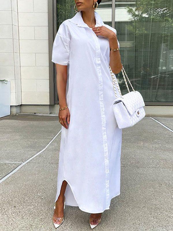 Women's Short-Sleeve Slit Shirt Dress