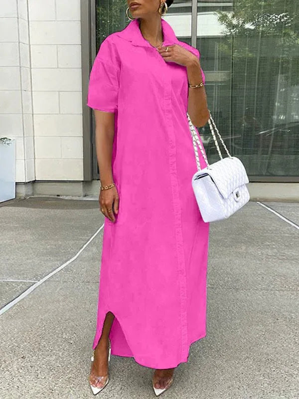 Women's Short-Sleeve Slit Shirt Dress