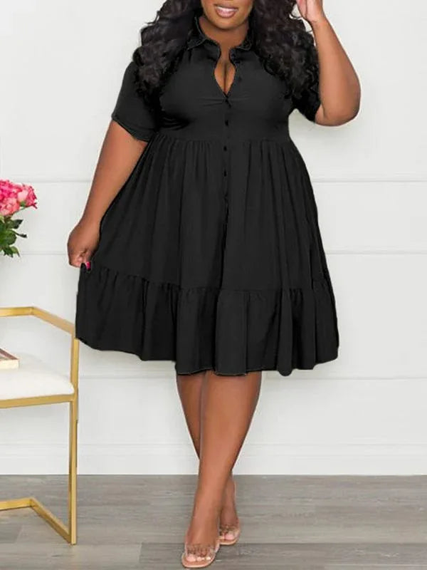 Women's Plus Size Ruffle Shirt Dress