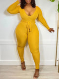 Women's Solid Ribbed Tied-Waist Sleeveless Jumpsuit