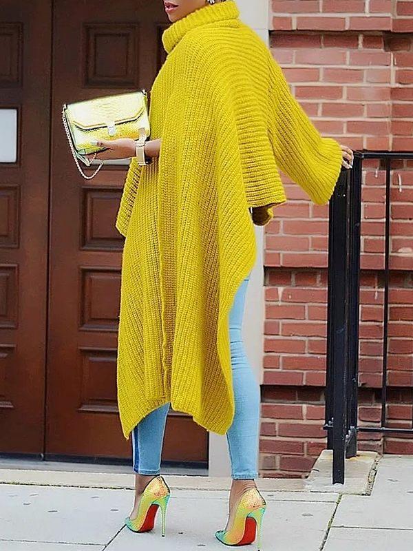 Women's Ribbed Knit Turtleneck Long Tunic Top