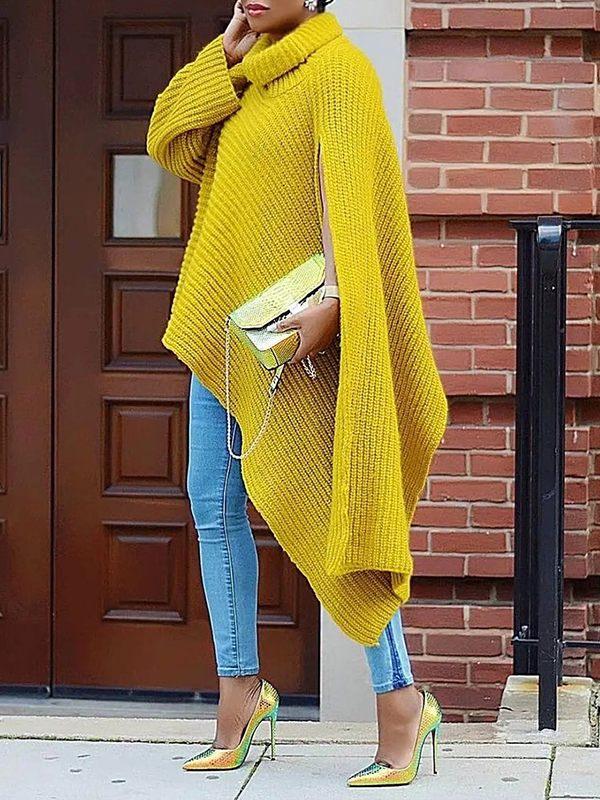 Women's Ribbed Knit Turtleneck Long Tunic Top