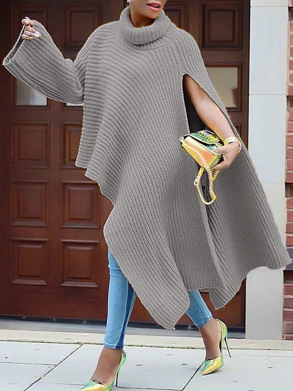 Women's Ribbed Knit Turtleneck Long Tunic Top