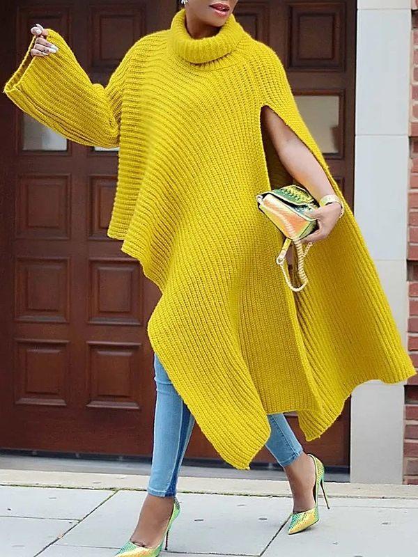 Women's Ribbed Knit Turtleneck Long Tunic Top