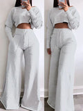 Women's Raw-Cut Hem Casual Sweatshirt & Wide-Leg Pants Set