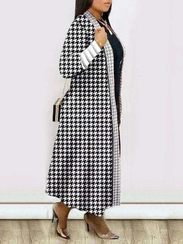 Women's Printed Bishop-Sleeve Open-Front Duster Coat