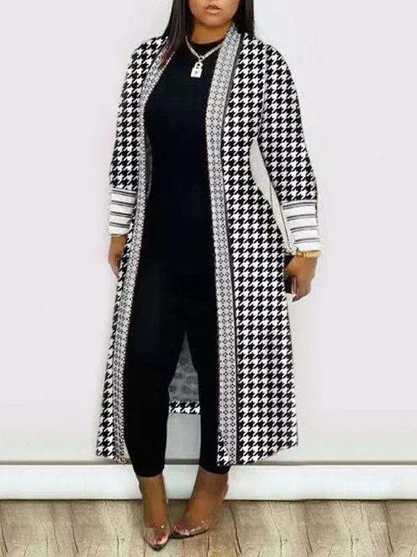 Women's Printed Bishop-Sleeve Open-Front Duster Coat