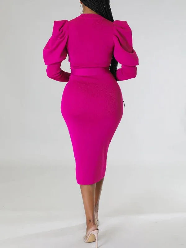 Women's Puff-Sleeve Tied Midi Dress