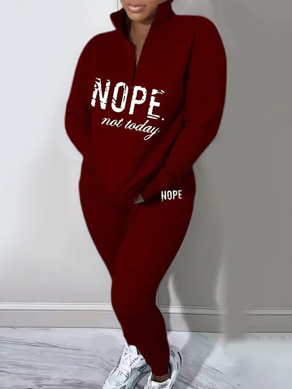 Women's Letter Print Quarter-Zip Sweatshirt & Pants Set
