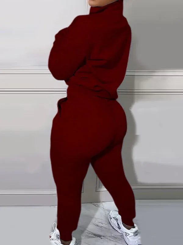 Women's Letter Print Quarter-Zip Sweatshirt & Pants Set