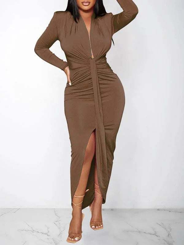 Women's Solid Draped Midi Dress