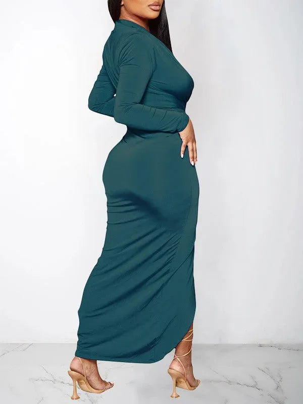 Women's Solid Draped Midi Dress