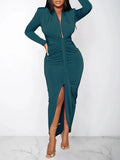 Women's Solid Draped Midi Dress