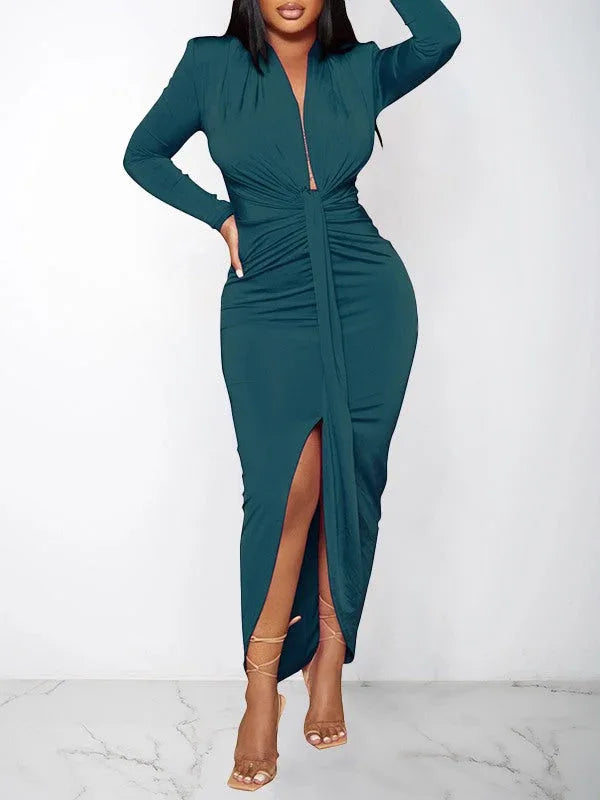 Women's Solid Draped Midi Dress