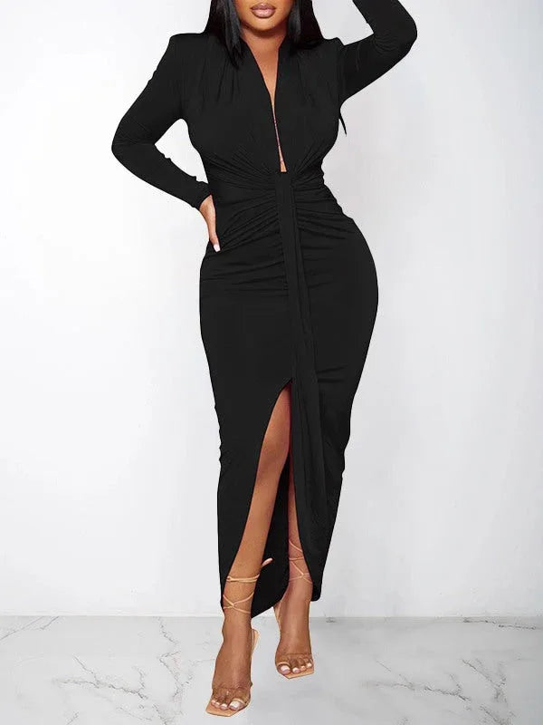 Women's Solid Draped Midi Dress
