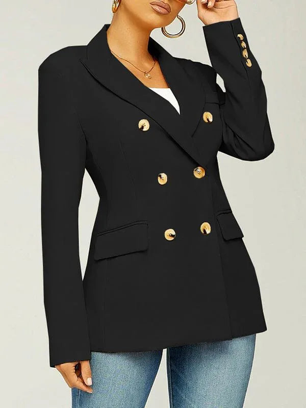 Women's Classic Double-Breasted Tailored Long-Sleeve Blazer