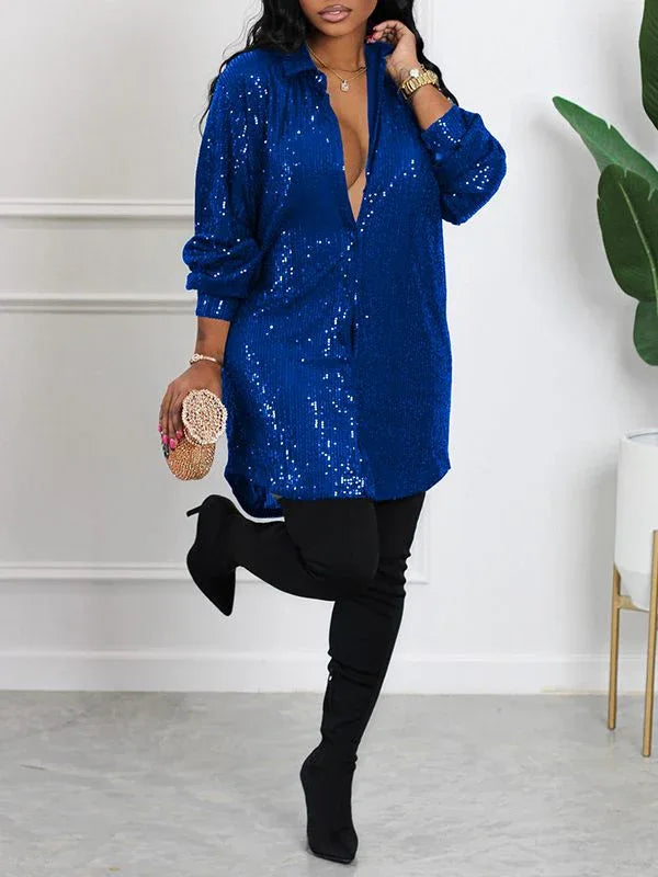 Women's Sequin Shirt Midi Dress