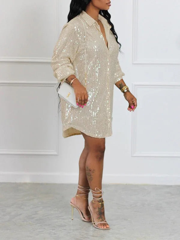 Women's Sequin Shirt Midi Dress
