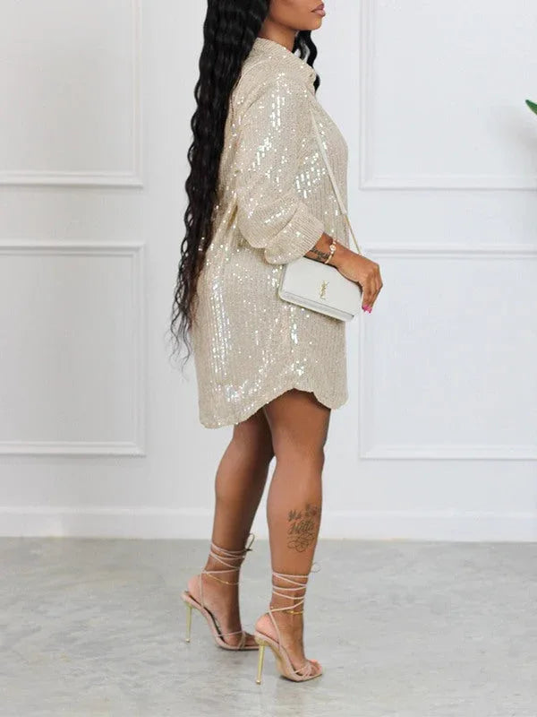 Women's Sequin Shirt Midi Dress