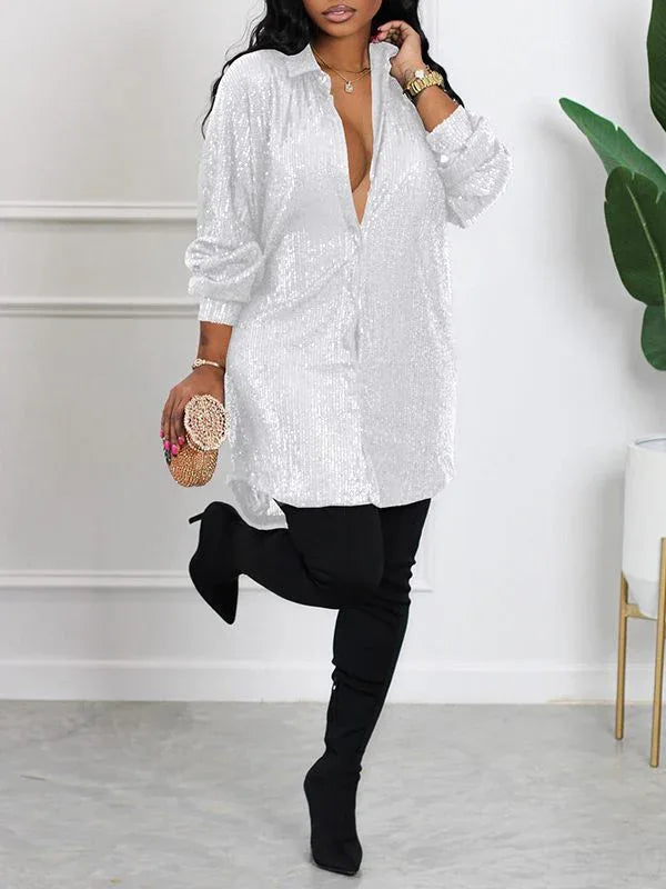 Women's Sequin Shirt Midi Dress