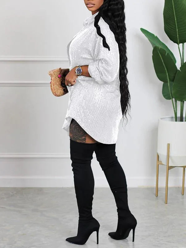 Women's Sequin Shirt Midi Dress