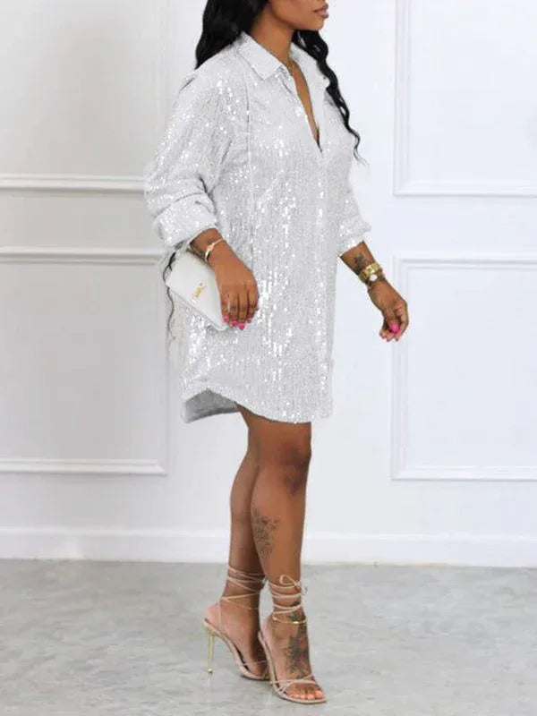 Women's Sequin Shirt Midi Dress
