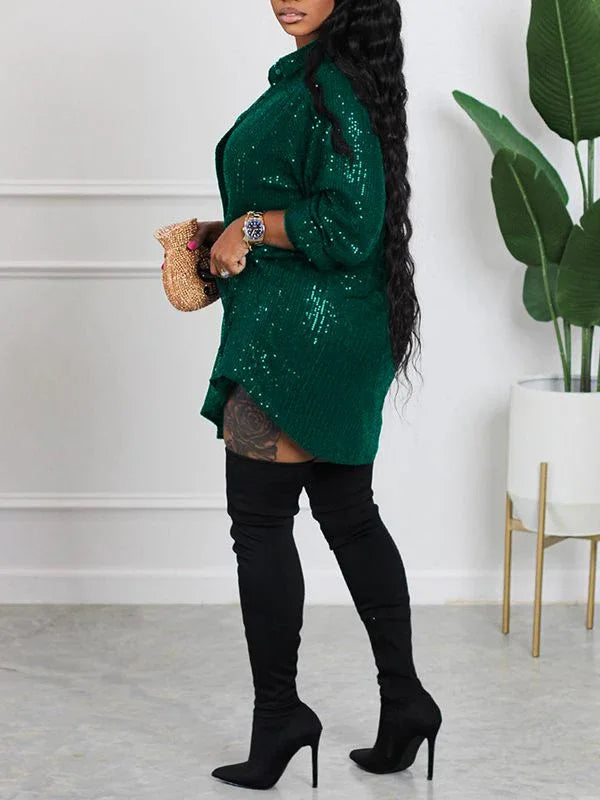 Women's Sequin Shirt Midi Dress