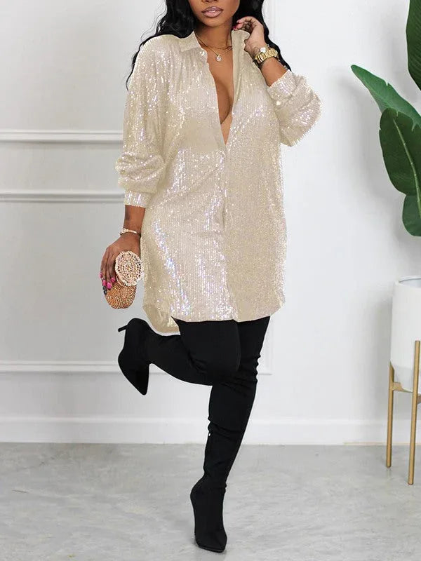 Women's Sequin Shirt Midi Dress