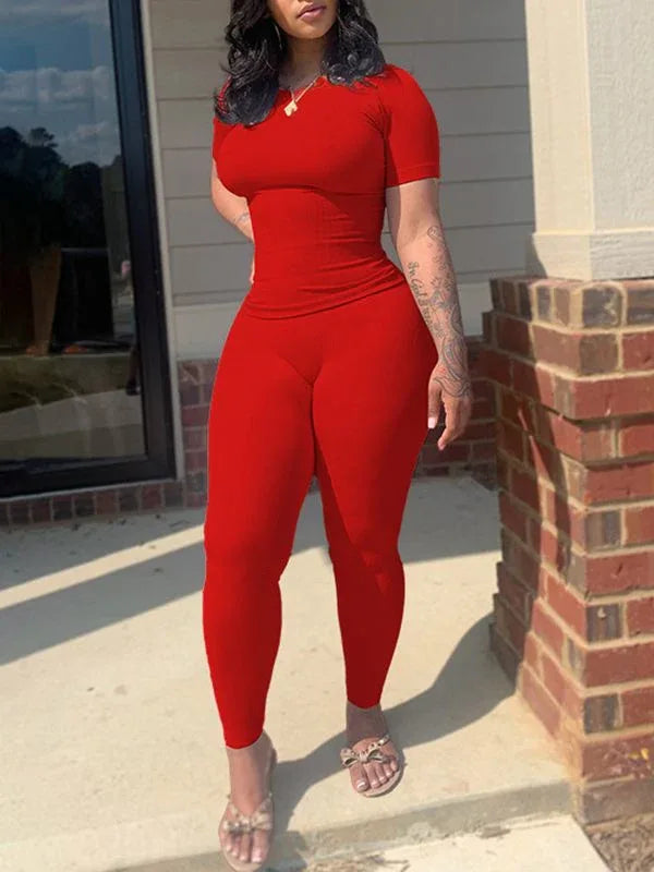 Women's Solid Ribbed Crop Top & High-Waist Pants Set