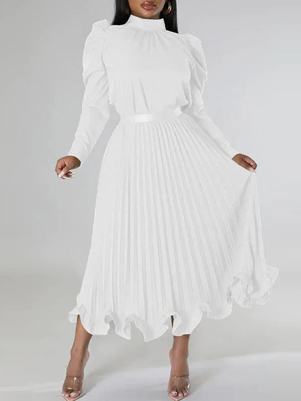 Women's Puff-Sleeve Crop Top & High-Waist Pleated Skirt Set