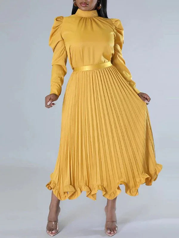 Women's Puff-Sleeve Crop Top & High-Waist Pleated Skirt Set