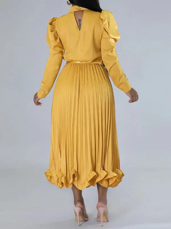 Women's Puff-Sleeve Crop Top & High-Waist Pleated Skirt Set