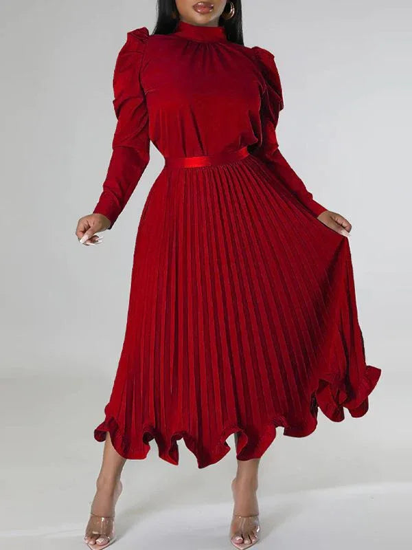 Women's Puff-Sleeve Crop Top & High-Waist Pleated Skirt Set