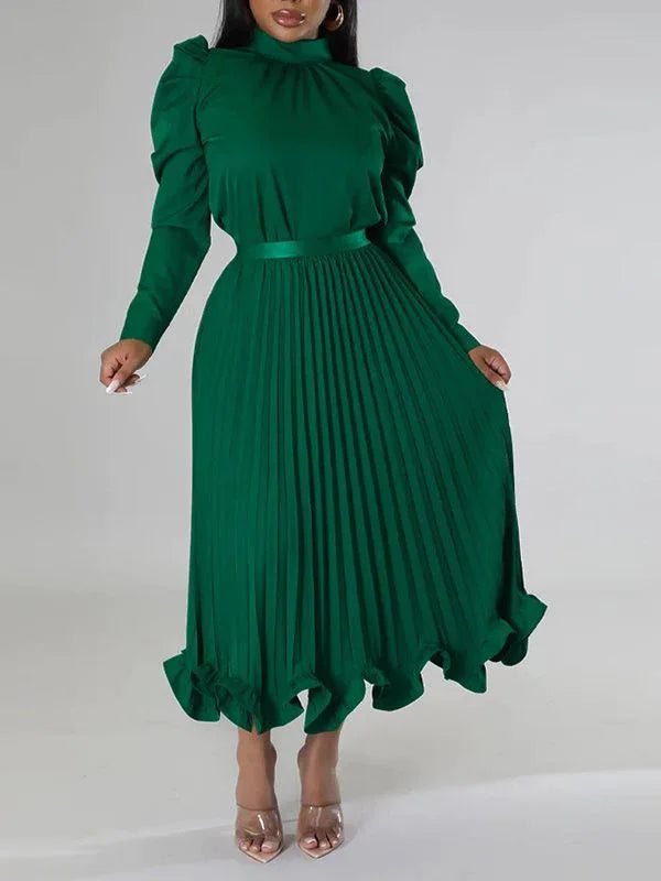 Women's Puff-Sleeve Crop Top & High-Waist Pleated Skirt Set