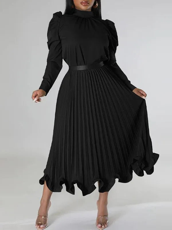 Women's Puff-Sleeve Crop Top & High-Waist Pleated Skirt Set