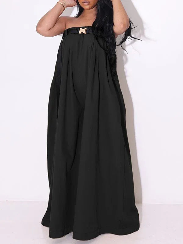 Women's Strapless Belted Wide-Leg Jumpsuit