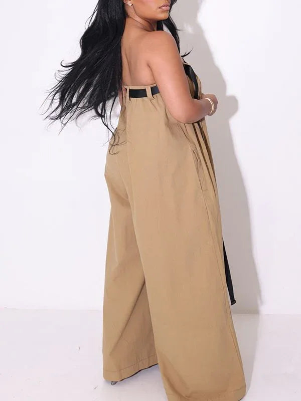 Women's Strapless Belted Wide-Leg Jumpsuit