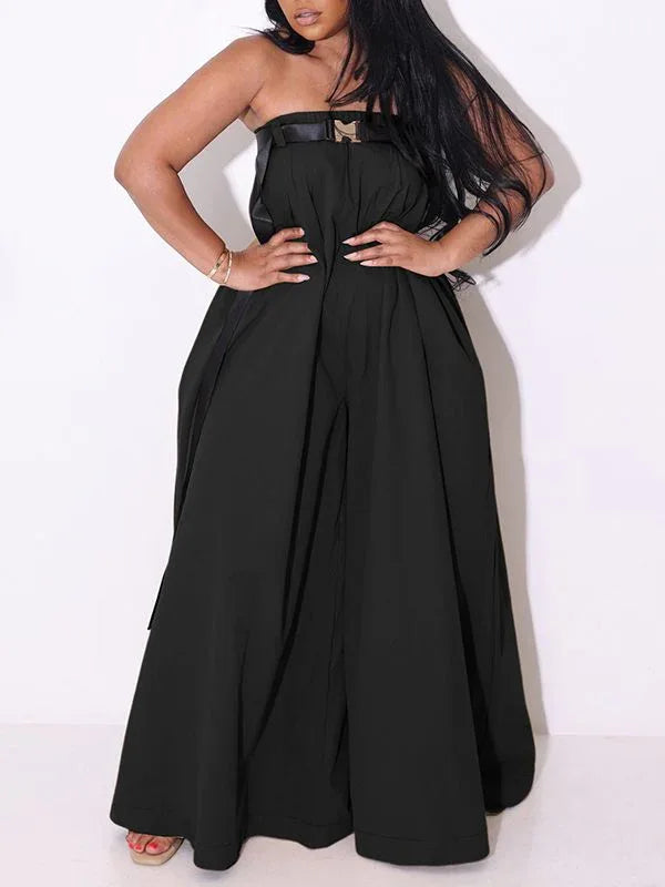 Women's Strapless Belted Wide-Leg Jumpsuit