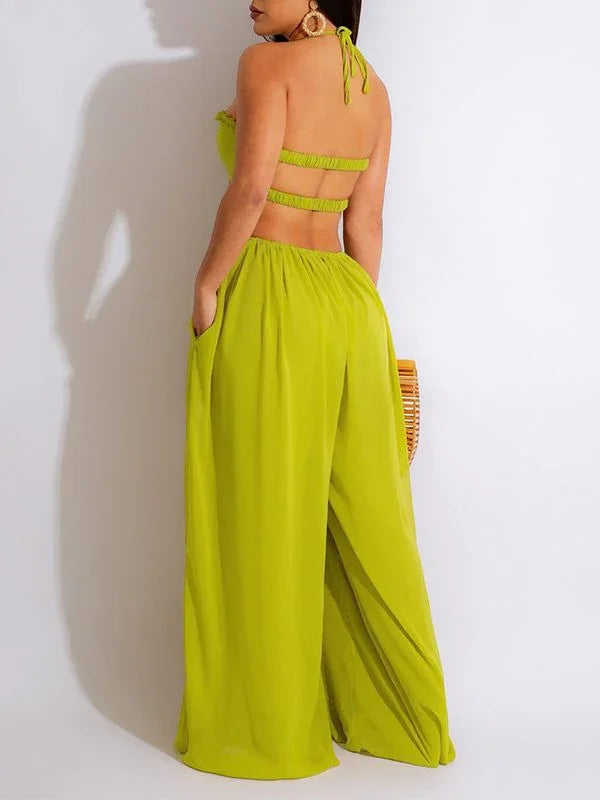 Women's Halter Neck Sleeveless Wide-Leg Jumpsuit