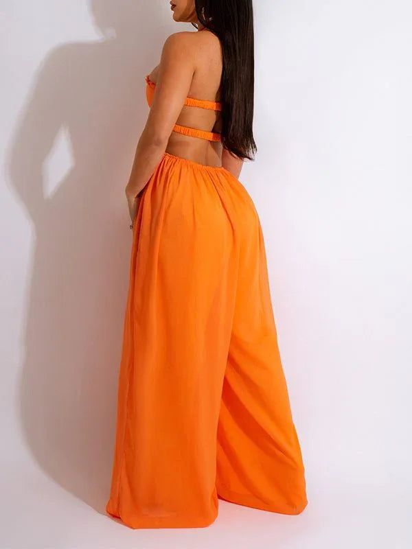 Women's Halter Neck Sleeveless Wide-Leg Jumpsuit