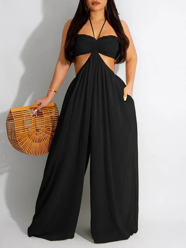 Women's Halter Neck Sleeveless Wide-Leg Jumpsuit
