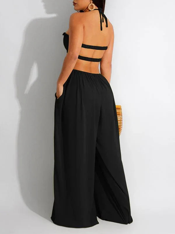Women's Halter Neck Sleeveless Wide-Leg Jumpsuit
