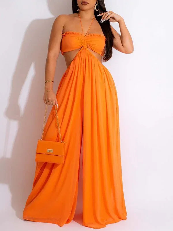 Women's Halter Neck Sleeveless Wide-Leg Jumpsuit