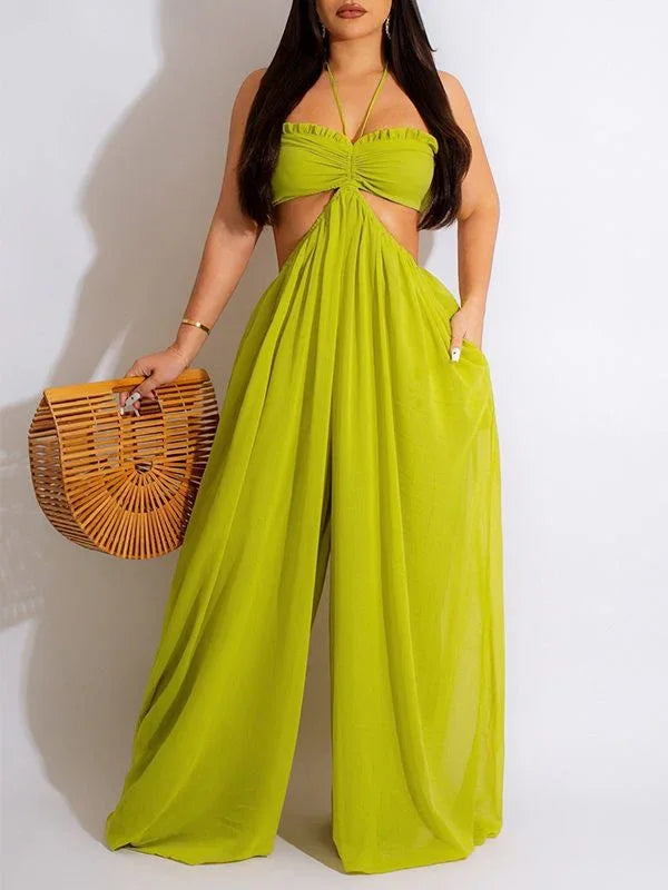 Women's Halter Neck Sleeveless Wide-Leg Jumpsuit