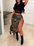 Women's Camo Print Utility Cargo Midi Skirt
