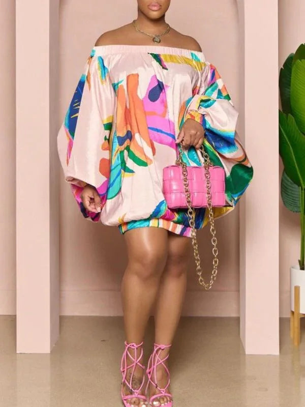 Women's Printed Off-Shoulder Parachute Dress